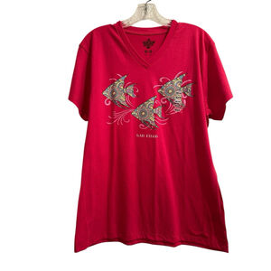 Yacht Club San Diego Souvenir Tee Shirt Womens M PINK Hippie Tropical Fish NWOT